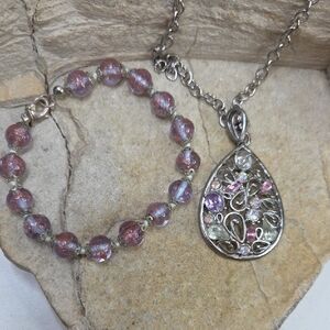 Vintage Millefiori Glass Pink and Purple Jewelry Set